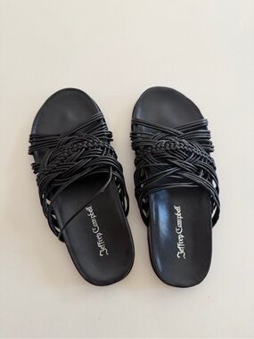 Jeffrey Campbell Black Braided Strap Slide Sandals